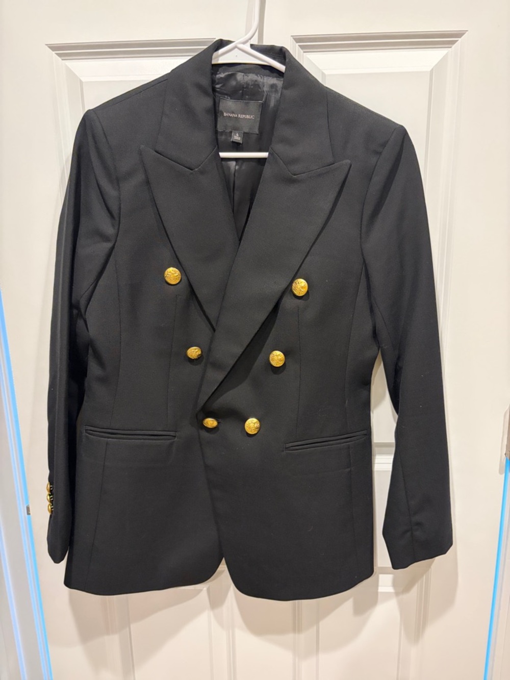 Banana Republic Black Double-Breasted Blazer with Gold Buttons